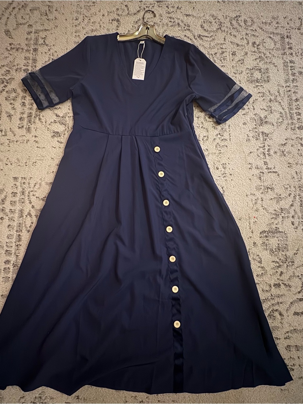Navy Button-Front Midi Fit and Flare Dress NWT